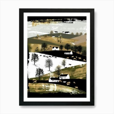 Scheunen und Felder 1 Kunstdruck gerahmt Wandbild Poster Leinwanddruck Bild