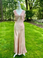 One of a Kind Hand Dyed 1930s Silk Satin Gown  Peach Nude Antique Slip Dress