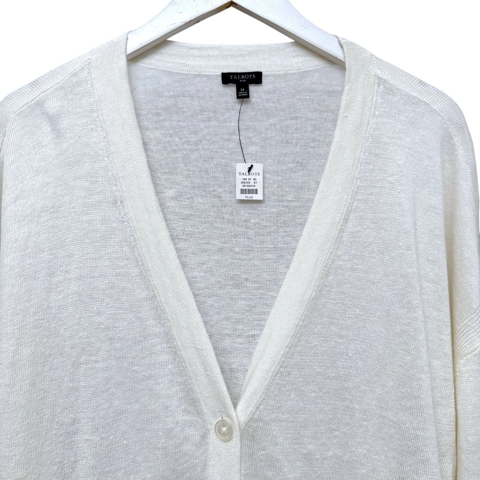 TALBOTS 白色开衫大码 2X 100% 亚麻针织女式毛衣新品 — 第 3/4 张图片