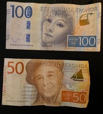 set of Sweden 50 Kronor P 70 ND 2015 UNC + UNC Sweden 100 Kronor Banknote 2016
