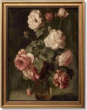 Gold Framed Wall Art Vintage Flower Vase Painting Canvas Print Living Room Bedro