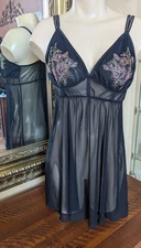Soma Intimates Coquette Black Embroidered Transparent  Babydoll Dress Size LG