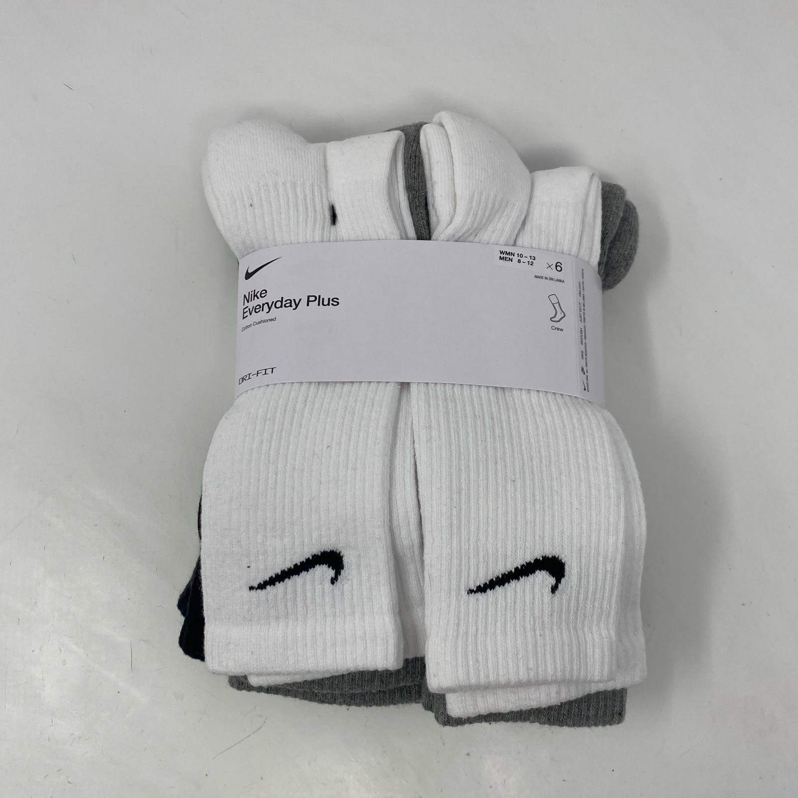 Nike Everyday Plus Cushioned Crew Socks (6 Pairs) - Large (Men 8-12) Multi-Color