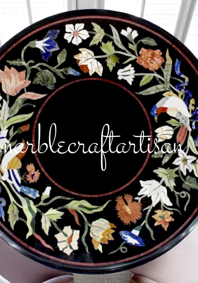 Black Marble Inlay Coffee Tabletop Marquetry Art Luxury Console Furniture Decor - Image 4 of 4