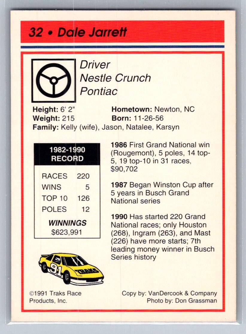 1991 Traks Racing #32 Dale Jarrett - VG - Isenhower Racing | eBay