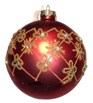 HOFF-INTERIEUR '' Eine Weihnachtsbaumkugel aus Glas, 10 cm Ø Weinrot-Strass * 52