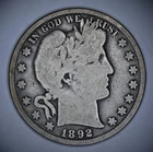1892 Barber Half Dollar Coin Philadelphia Mint, 90% Silver - No Reserve