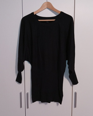 H&M Damen Strick Pullover Schwarz Rundhals Fledermausärmel Langarm Gr. M