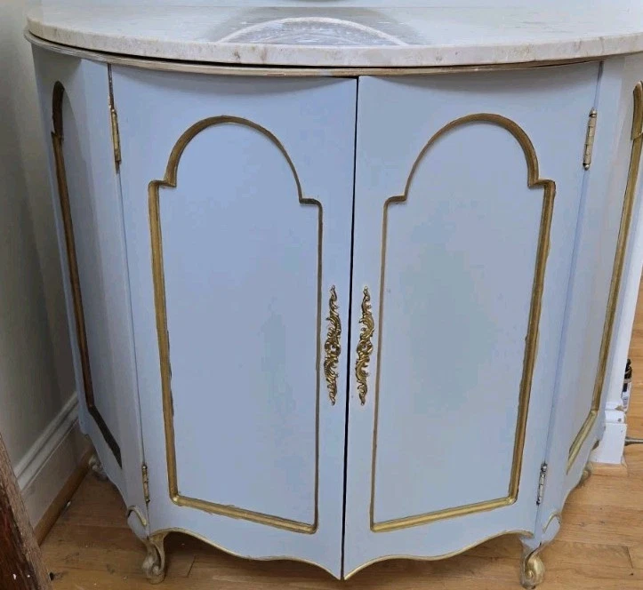 Aparador de entrada con tapa de mármol gabinete Demilune vintage con almacenamiento Foto 2 de 4