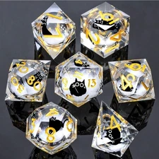 Roycevon Resin DND Dice Set with Gift Box, 7Pcs Cat Liquid Core Role Playing 