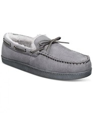 Club Room Mens Faux Suede Moccasin Slippers W/ Faux Fur Lining Grey Medium 8  9