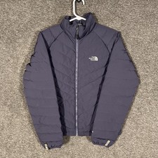 The North Face Down Puffer Jacket Womens Small Blue 550 Fill Quilted Full Zip