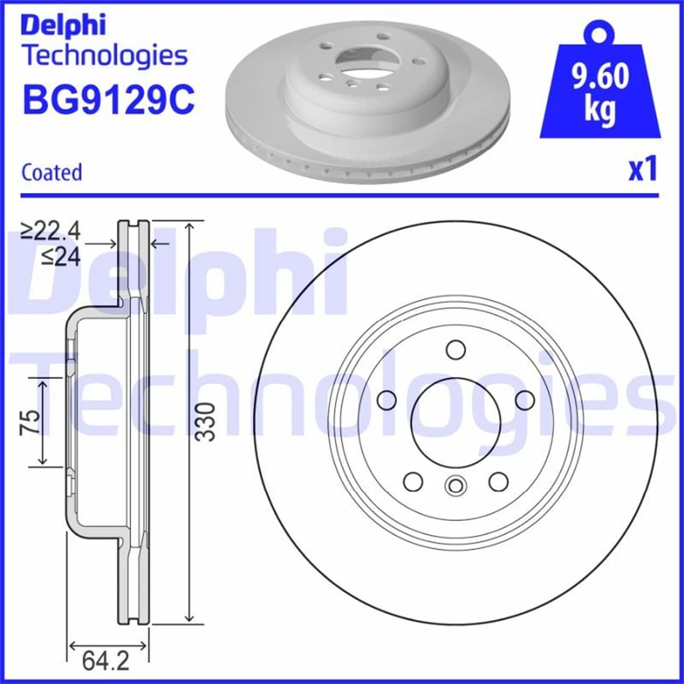 2X DELPHI Discos de Freno 330mm Ventilado Delant. Apto Para BMW 5 BG9129C - Imagen 3 de 3