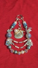 Blue And Ivory Sparkley Decorative Ocean Theme Designer Beaded Phone Charm