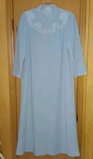 Vanity Fair Robe Housecoat Zip Front Fleece Powder BlueLace Trim SzM VTG 70s USA