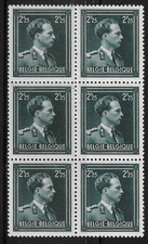 Belgium Stamp Block 1943 SC# 290 2.25f grnsh blk   Leopold III  
