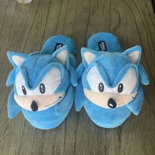 Sonic The Hedgehog Plush Slippers Size 9/10 Adult Small Blue Cozy House Shoes