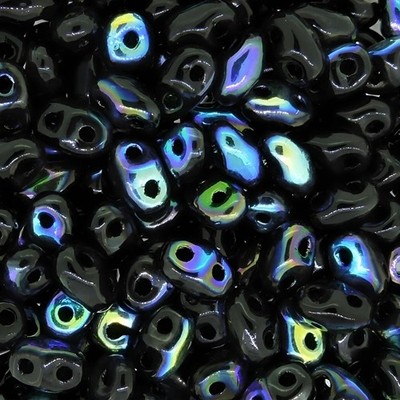 MiniDuo Beads Two Hole Seed Beads 4mm x 2mm Jet Black AB 8GM Tube