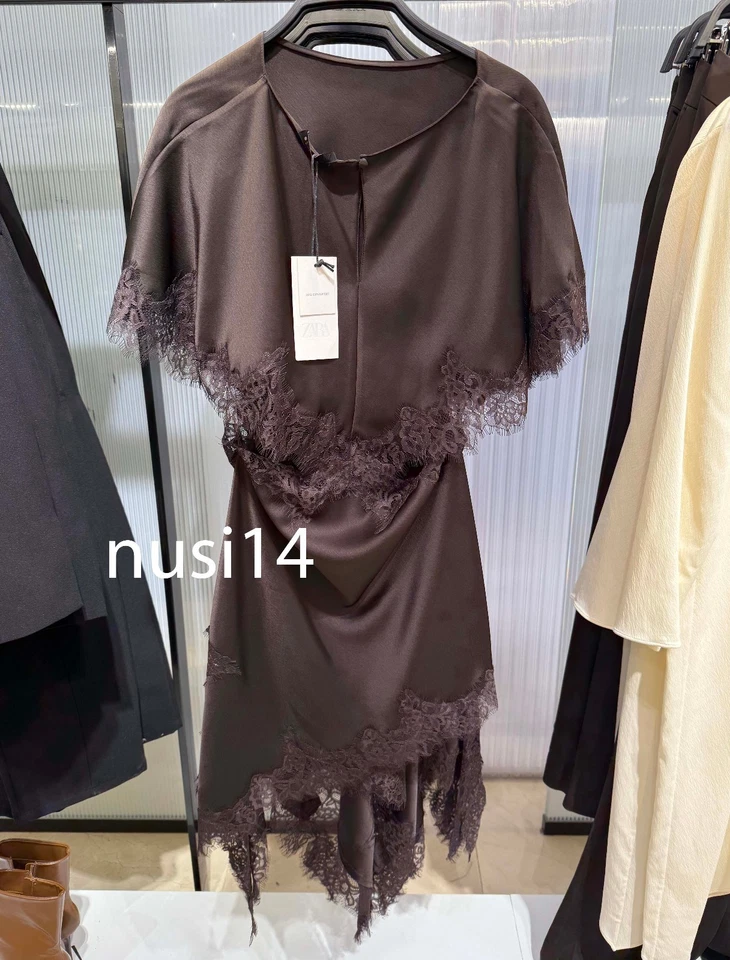 ZARA NEW WOMAN ASYMMETRIC ZW COLL LACE CUT-OUT DRESS DK.BROWN XS-XL 5919/213/716 - Image 3 of 3