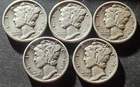 (5) 40's Mercury Dimes (90% Silver)--True Auction (Starts At $1)