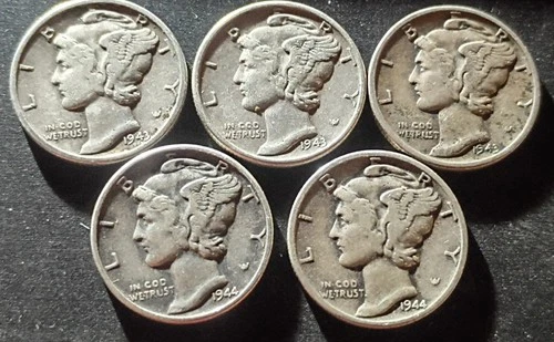(5) 40's Mercury Dimes (90% Silver)--True Auction (Starts At $1)