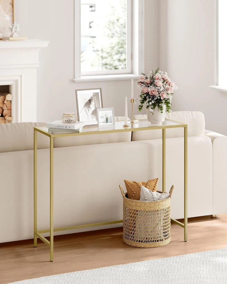 Tempered Glass Console Table Gold VASAGLE Entrance Table Hallway Adjustable Legs - Image 4 of 4