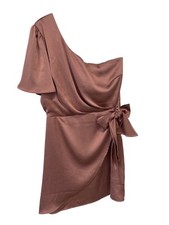 Lush Mini Dress Size Medium One Shoulder Short Sleeve Side Tie Mauve Pink Party
