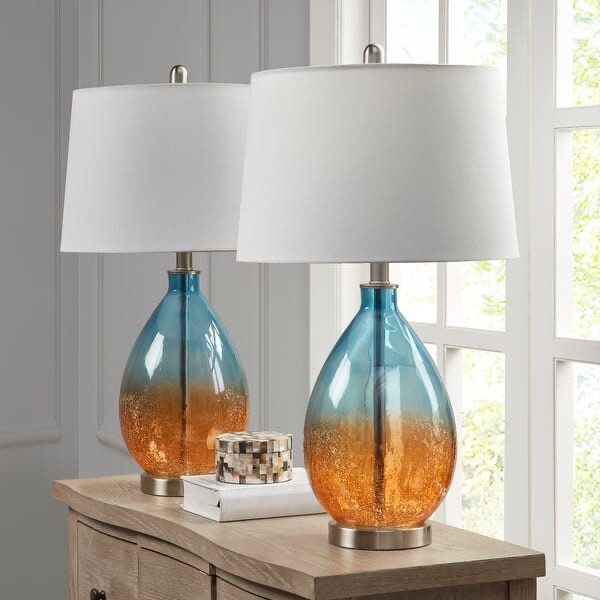 2 Orange Ceramic Column Table Lamp Acrylic Stand White Cotton Shade Room Lights For Sale Online Ebay