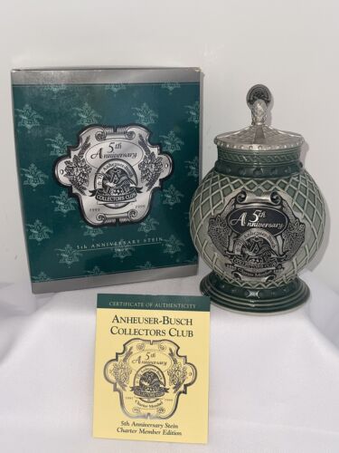 Anheuser Busch 1999 5th Anniversary Charter Member Stein CB13C NIB COA 08662 - Picture 1 of 10