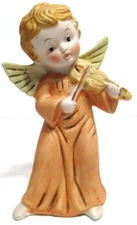 Vintage HOMECO Ceramic Bisque Musical Angel Figurine #5400 Violin 6 1/4" Tall