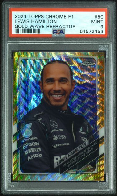 2021 Topps Chrome Formula 1 - 50 Lewis Hamilton Gold Wave Refractor /50 - PSA 9