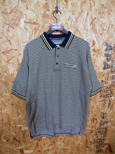 Vintage Reebok Athletic Dept Striped Embroidered Polo Shirt Blue Yellow XL 4166