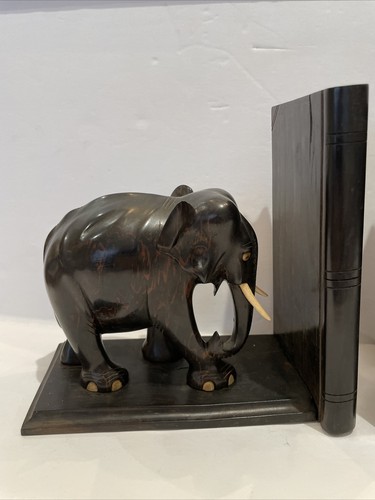 PAIR OF ANTIQUE CARVED EBONY ELEPHANT BOOKENDS - Picture 2 of 10