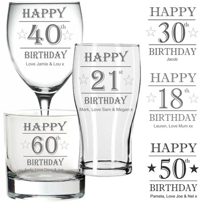 Personalised Engraved Pint Wine Glass 30th 50th Dad Grandad Birthday Gifts