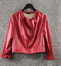 Sky Plus Red Faux Leather Moto Jacket Long Sleeve Pleather Coat Women's Size 1x