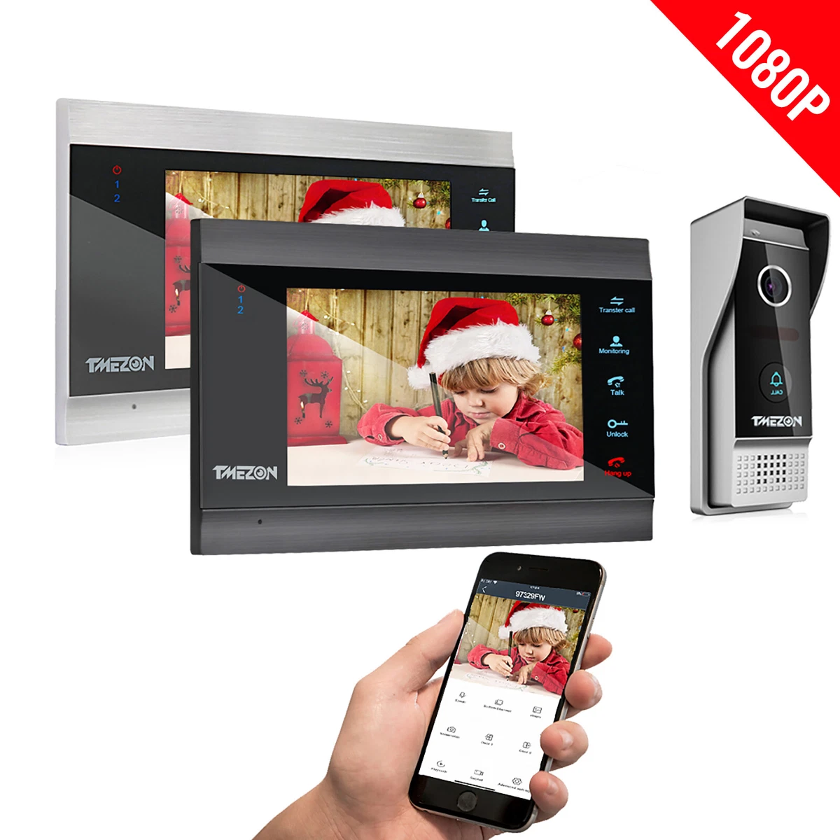 1080P Wireless Video Doorbell Door Ring Intercom System 2x7'' Monitor Free  APP