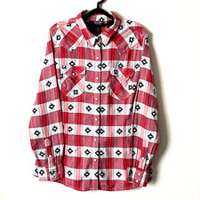 Vintage Wrangler Retro Western Unisex Shirt Pearl Snap Pink Black  White Sz LG