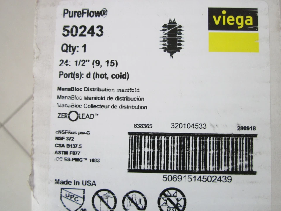 Viega 50243 ManaBloc 24 порта, обжимной коллектор 1/2 PEX, (9) горячий, (15) холодный - Изображение 2 из 4