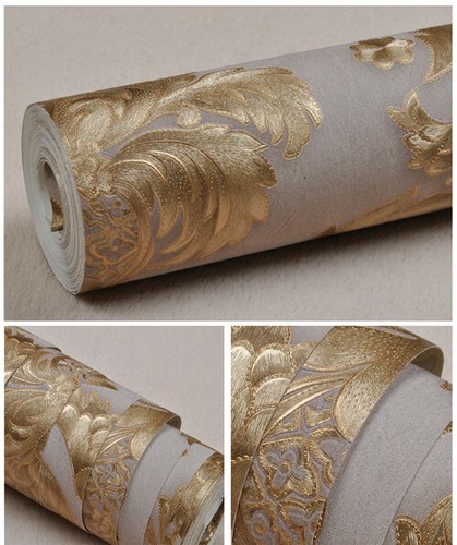 10M Metallic Gold Textured Damask Wallpaper Roll Luxury Room Wall Paper Decor - Picture 8 of 9
