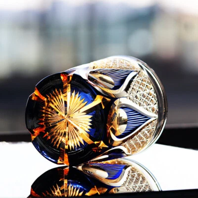 UNMARKED Crystal Whiskey Glass Tumbler Japanese Style Edo Kiriko Glass 9oz/250ml Blue