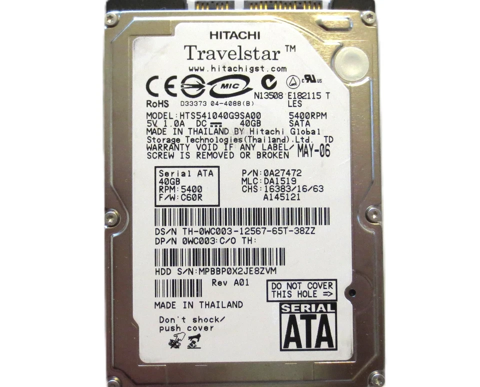 Hitachi HTS541040G9SA00 0A27472 DA1519 (MPBB) Thailand 40gb 2.5" Sata HDD 2006 - Image 3 of 4