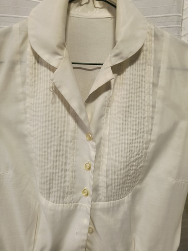 Vintage White Nurses Uniform Sheer Material Button down W/ Snap Bottom & Sleeves - Picture 2 of 9