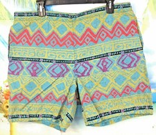 Mens Medium Swim Trunks VINTAGE Cheetah Polynesian tiki theme teal print 90s