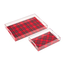 Mud Pie Royal Stewart Red Tartan Plaid Christmas Acrylic Serving Tray Set of 2