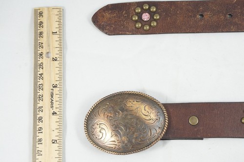 Nacona "COWGIRL" Children's Western Leather Belt Metal Belt Buckle Size 20 BLING - Picture 8 of 10