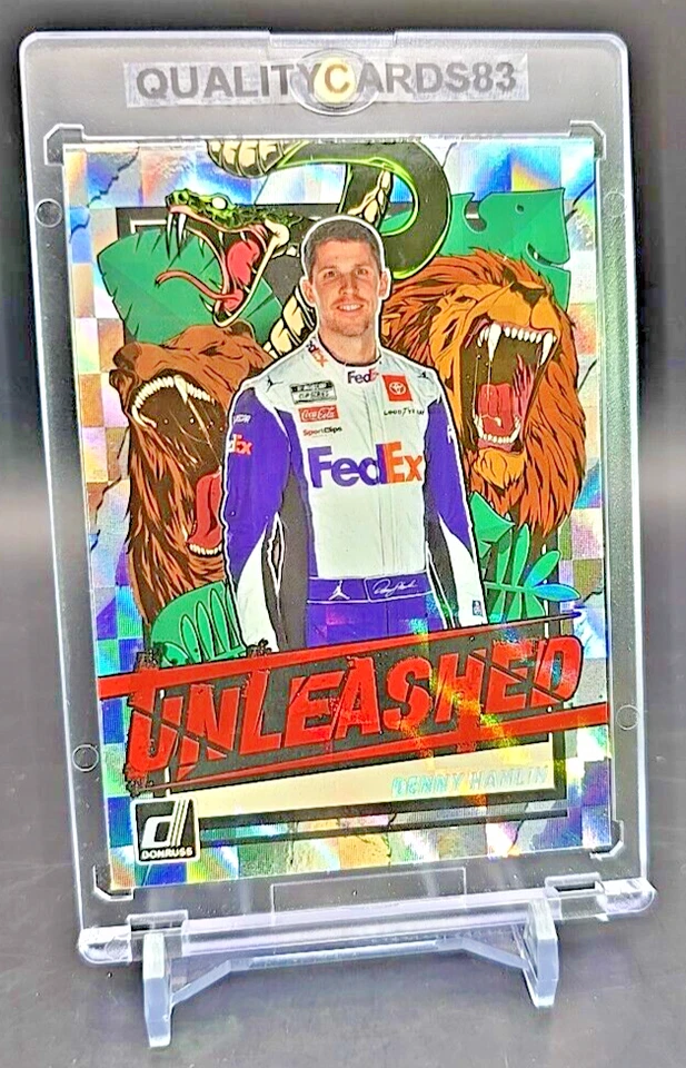 DENNY HAMLIN 2023 DONRUSS UNLEASHED CHECKERS RETAIL PARALLEL WITH CASE NASCAR - Image 3 of 4