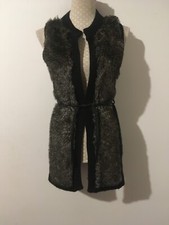 Izabel London Black Knitted Faux Fur Long Gilet Body Warmer Size 8/10