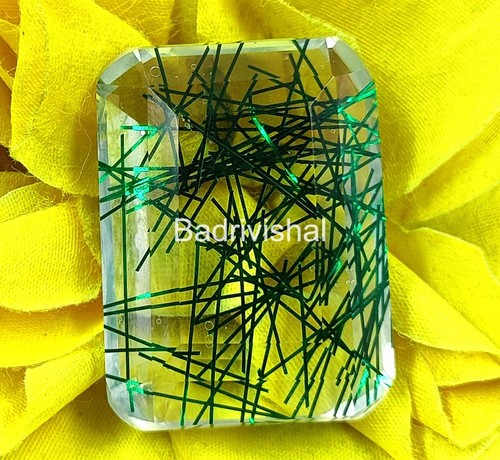 170 Ct Certified Best Green Rutilated Quartz Emerald Cut Loose Gemstone 4JUF - Picture 8 of 9