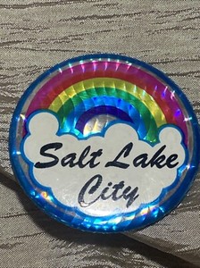 Vintage Salt Lake City Utah Pinback Button Iridescent Rainbow Pin Badge
