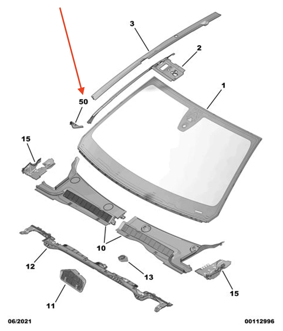 PEUGEOT 508 Front Windscreen Right Insert 9820744680 New Genuine  